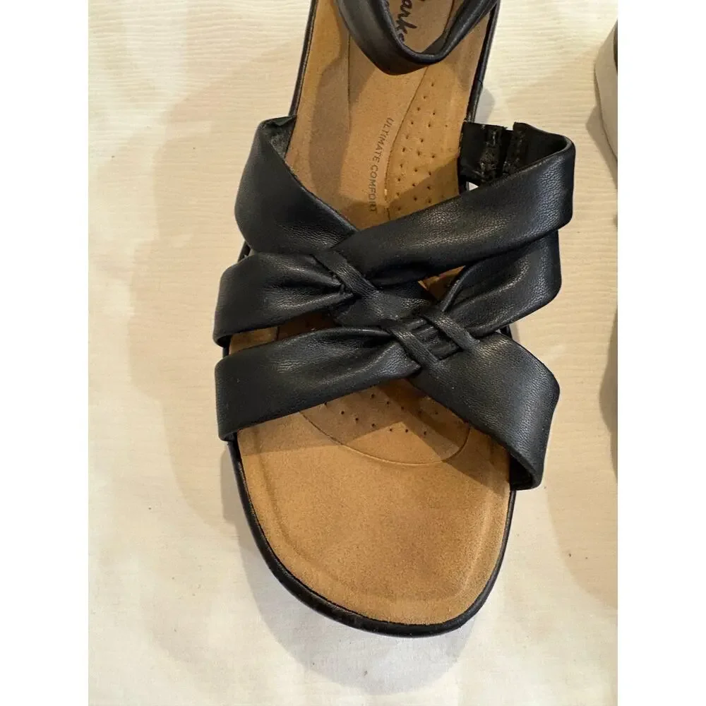 Clarks Strappy Sandals Black Clara Rae Ankle Strap Comfort Zip Womens 8 M